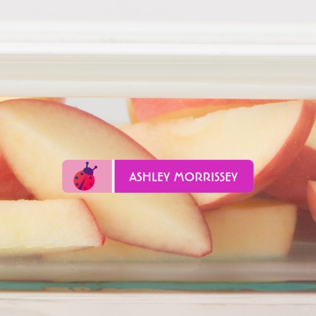 Söta rosa lila nyckelpiga namnlabel för barn klistermärke (Påsatt)