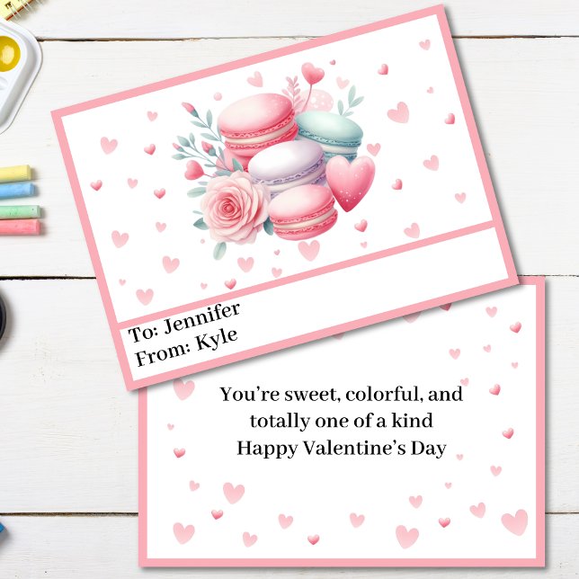 Söta rosa makaroner och hjärtan skola Alla hjärtan Julkort (Cute Pink Girls Valentines Day Card)