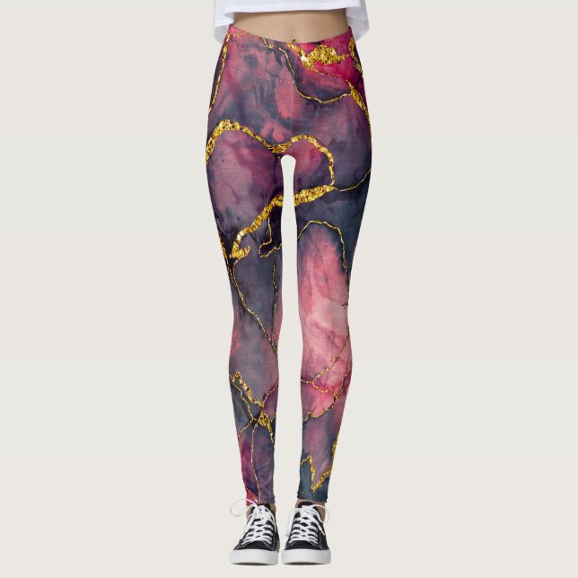 Söta rosa marmorbalar leggings (Framsida)