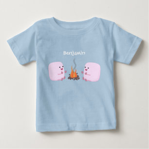 Söta rosa marshmallows vid lägereld tecknad serie t shirt