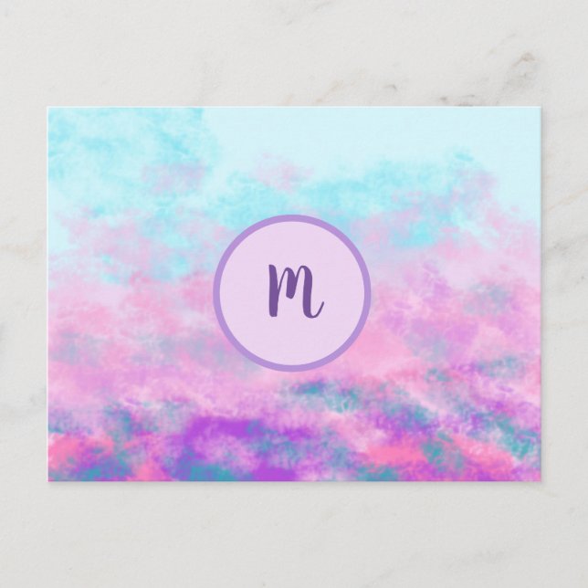Söta Rosa Moln Monogram Vykort (Framsida)