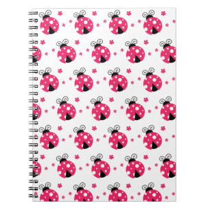 Söta rosa nyckelpigor och blommor anteckningsbok