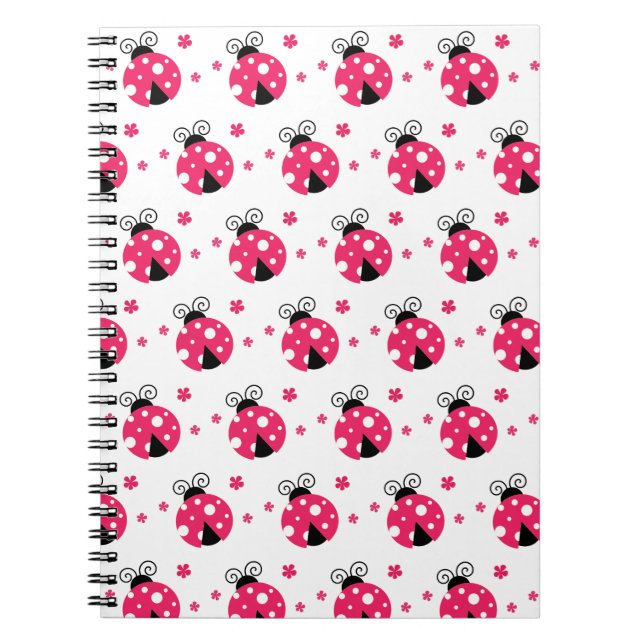 Söta rosa nyckelpigor och blommor anteckningsbok (Framsidan)