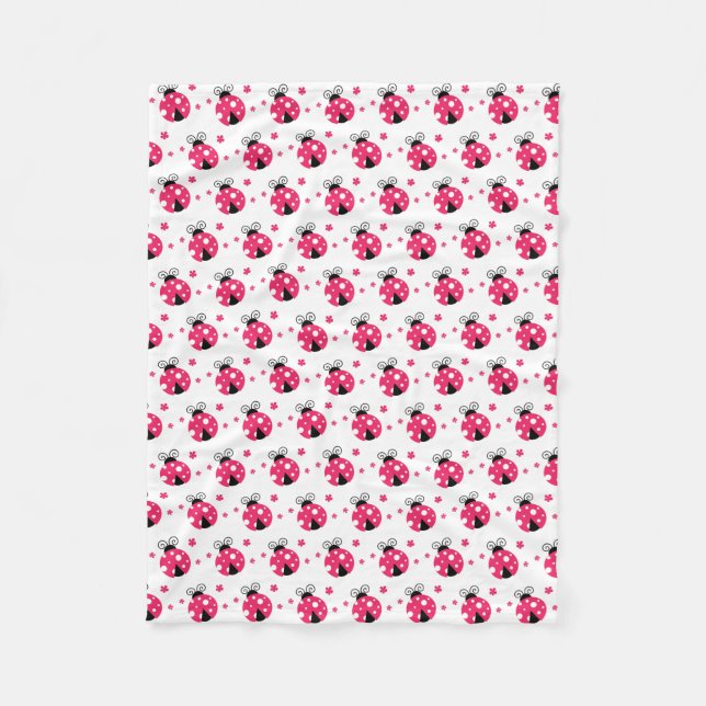 Söta rosa nyckelpigor och blommor fleecefilt (Framsidan)