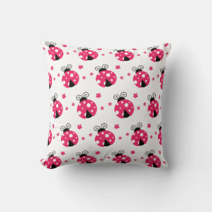 Söta rosa nyckelpigor och blommor kudde