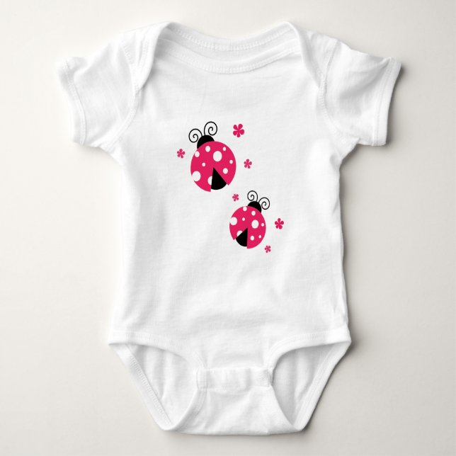 Söta rosa nyckelpigor och blommor t shirt (Framsida)