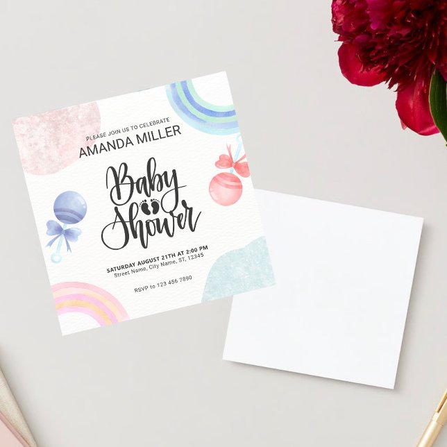 Söta rosa och blå akvareller Babykalas Inbjudan (Skapare uppladdad)
