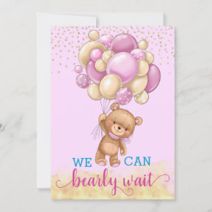Söta rosa och guld Teddybjörn Ballonger Bebisbad Inbjudningar