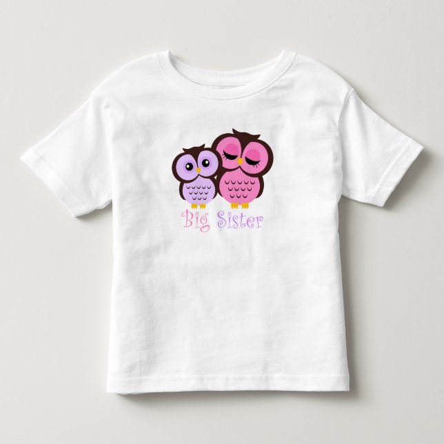 Söta rosa och lila ugglor Stor syster Tee Shirt (Framsida)