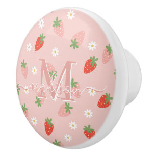 Söta rosa och röda jordgubbar monogram knopp