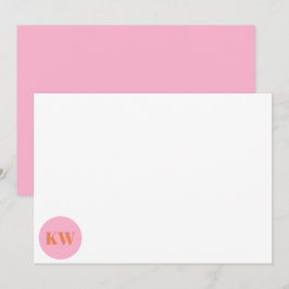 Söta rosa orange monogram initialer personliga tack kort