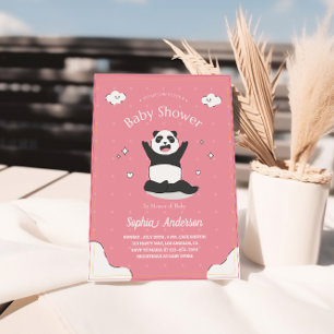 Söta Rosa Panda Förlossningsfest – Redigerbar Förl Inbjudningar