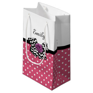 Söta Rosa Prickar Lila Ros Chevron-sjal och Namn