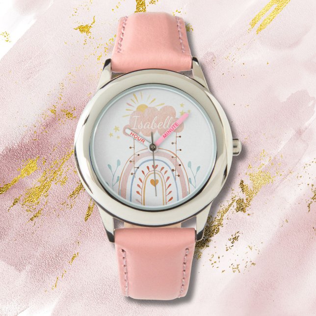 Söta Rosa Regnbågsbarn Armbandsur (Close up)