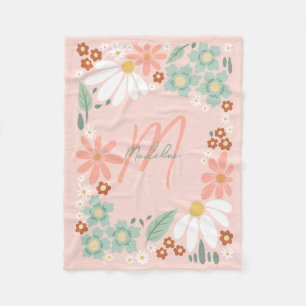 Söta rosa retro vildblomma personliga fleecefilt
