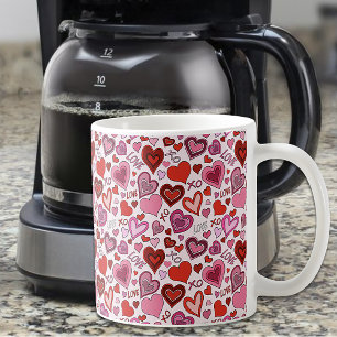 Söta Rosa Röda Hjärtan Rodnad Kärleksmönster Kaffemugg