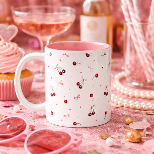 Söta Rosa Röda Slingor Körsbär Hjärtan Två-Tonad Mugg