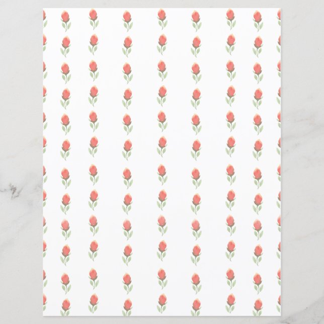 Söta Rosa Rosenknoppar Skrapbok Pappra Lakan (Framsida)