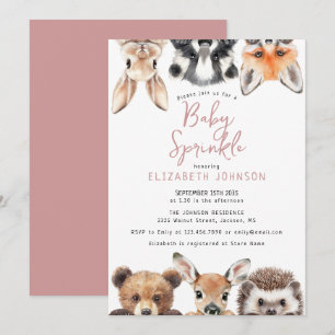 Söta rosa skogsdjur Baby Shower Strössel Inbjudningar
