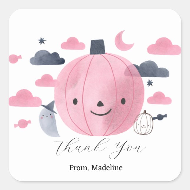 Söta rosa små pumpraljudsinbjudningar fyrkantigt klistermärke (Framsida)