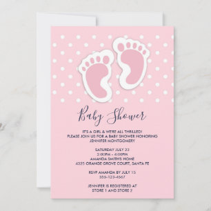 Söta rosa småbarnsfotavtryck Baby Shower Inbjudningar