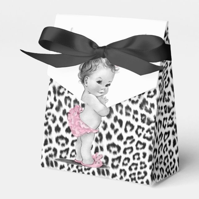 Söta Rosa Snö Leopard Baby Shower Favor Boxes Presentaskar (Framsidan Sidan)