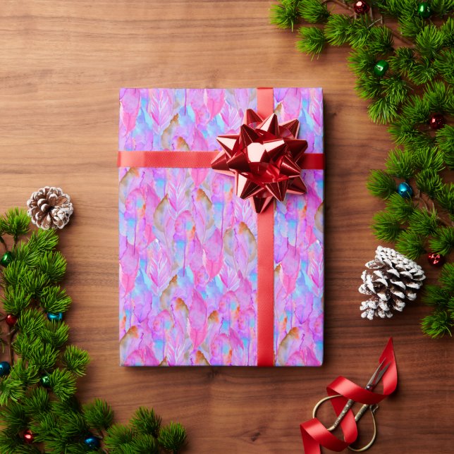 Söta rosa sömlösa fjädermönster presentpapper (Julgåva)