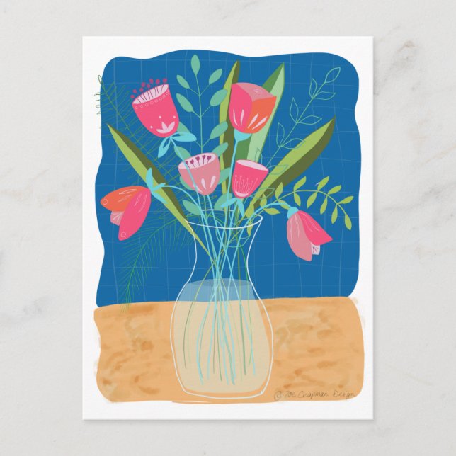 Söta rosa tulpan blommig vykort (Framsida)