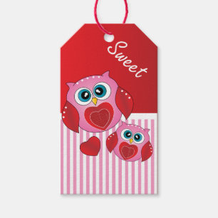 Söta rosa valentinugglor presentetikett