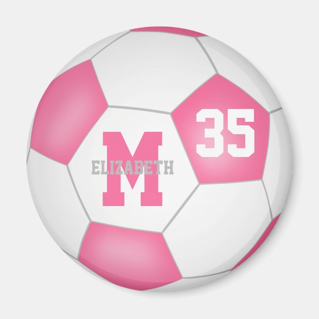 Söta rosa vita flickor anpassningsbar fotboll magnet (Framsidan)