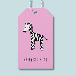 Söta rosa zebra God födelsedag för barn Presentetikett