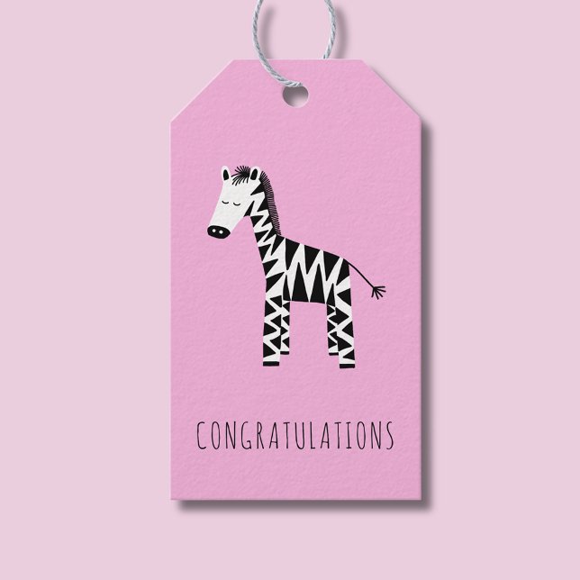 Söta rosa zebra Grattis Presentetikett (Pink Zebra congratulations gift tag)