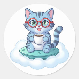 söta rymdskepp kaffe katt klistermärken