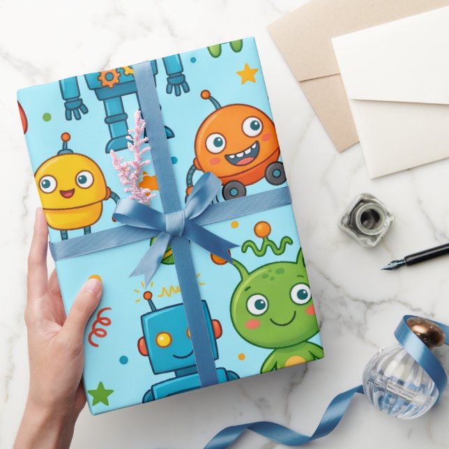 Söta rymdvarelser och robotar rymdmönster presentpapper (Gifting)