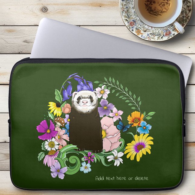 Söta Sable Illuster Frett Vildblommor Grön Skog Laptop Fodral (Skapare uppladdad)