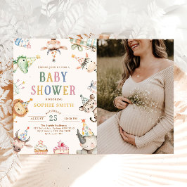Söta Safari Djur Baby Shower Foto Inbjudningar