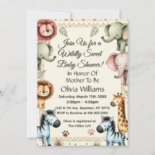 Söta Safari Djur Baby Shower Inbjudningar
