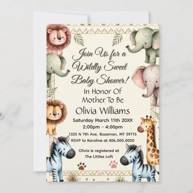 Söta Safari Djur Baby Shower Inbjudningar (Framsida)