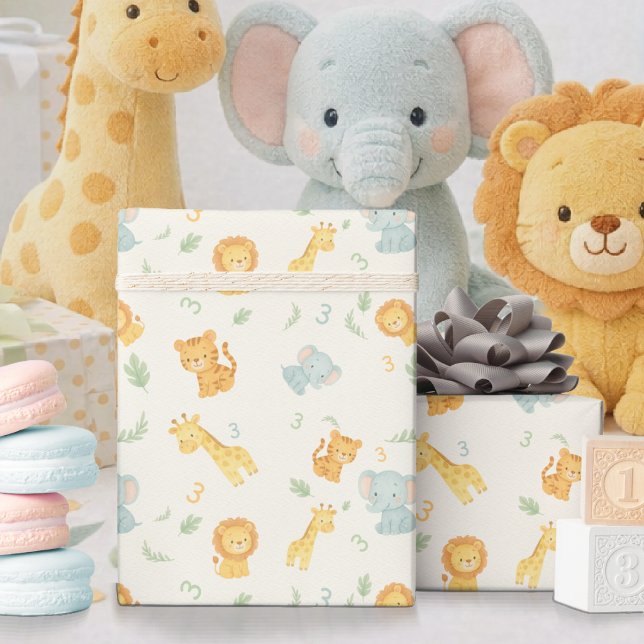 Söta Safari Djur Djungel Barn Kalas Födelsedagsfes Presentpapper (Skapare uppladdad)