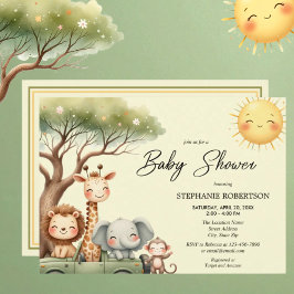Söta safari-djur könsneutrala baby shower inbjudningar