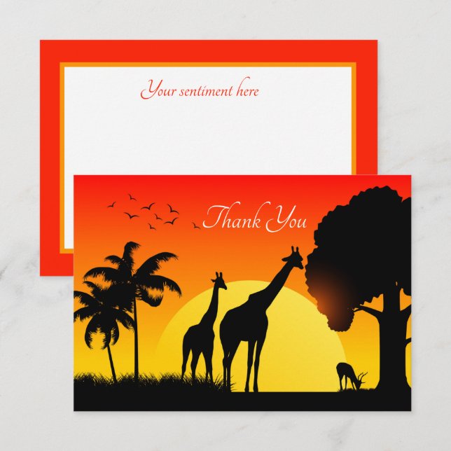 Söta Safari-djur lägger till text  Tack Kort (Fram/baksida)