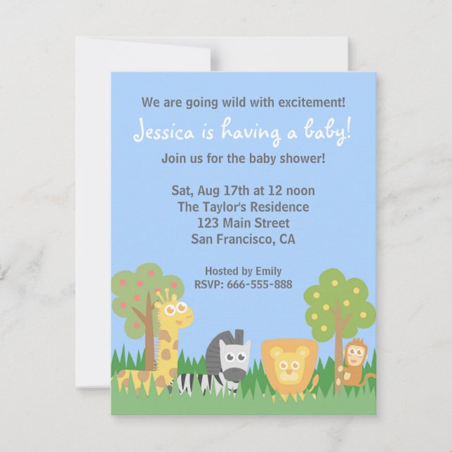 Söta Safari Djur Tema Baby Shower Fest Inbjudningar (Framsida)