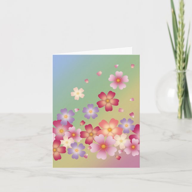 Söta Sakura-Blommar Kimono Stil Rainbow Anteckningskort (Framsida)