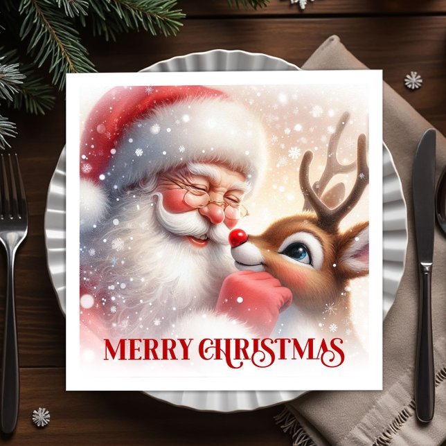 Söta Santa Rudolf julfest servetter (Sweet Santa Rudolph Christmas Party Napkins)