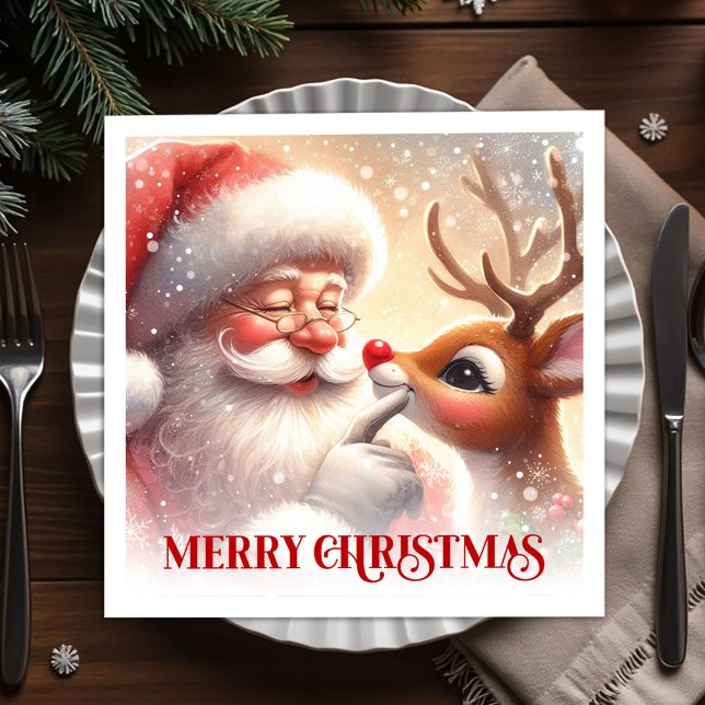 Söta Santa Rudolph juldagsservetter Pappersservett (Cute Santa Rudolph Christmas Dinner Napkins)