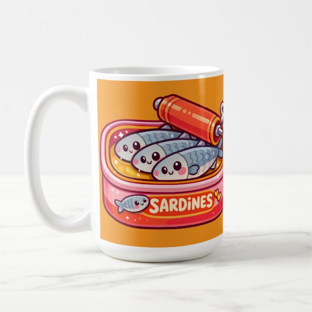 Söta Sardiner Kan Rosa Orange Kaffemugg (Vänster)