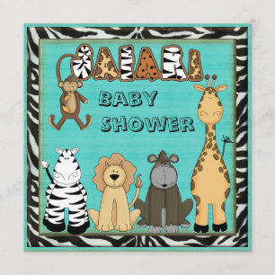 Söta Savannadjur Blå Baby Pojke Bebis Shower Inbjudningar
