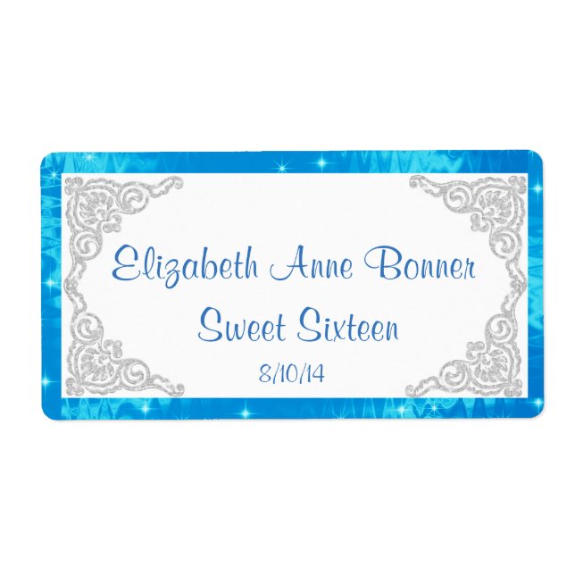 Söta Sexton Blå och Silver Vattenetiketter Fraktsedel (Framsidan)