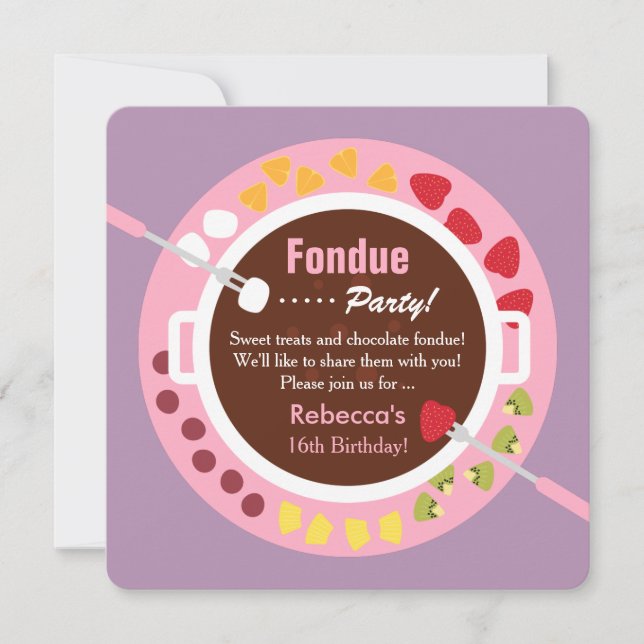 Söta Sexton Fondue Flicka Födelsedagsfest Inbjudningar (Framsida)