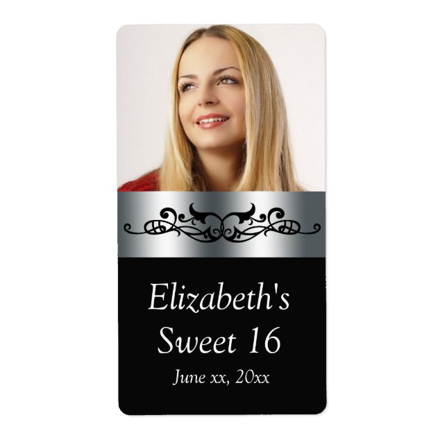 Söta Sexton Svarta och Silver Vattenetiketter Fraktsedel (Framsidan)